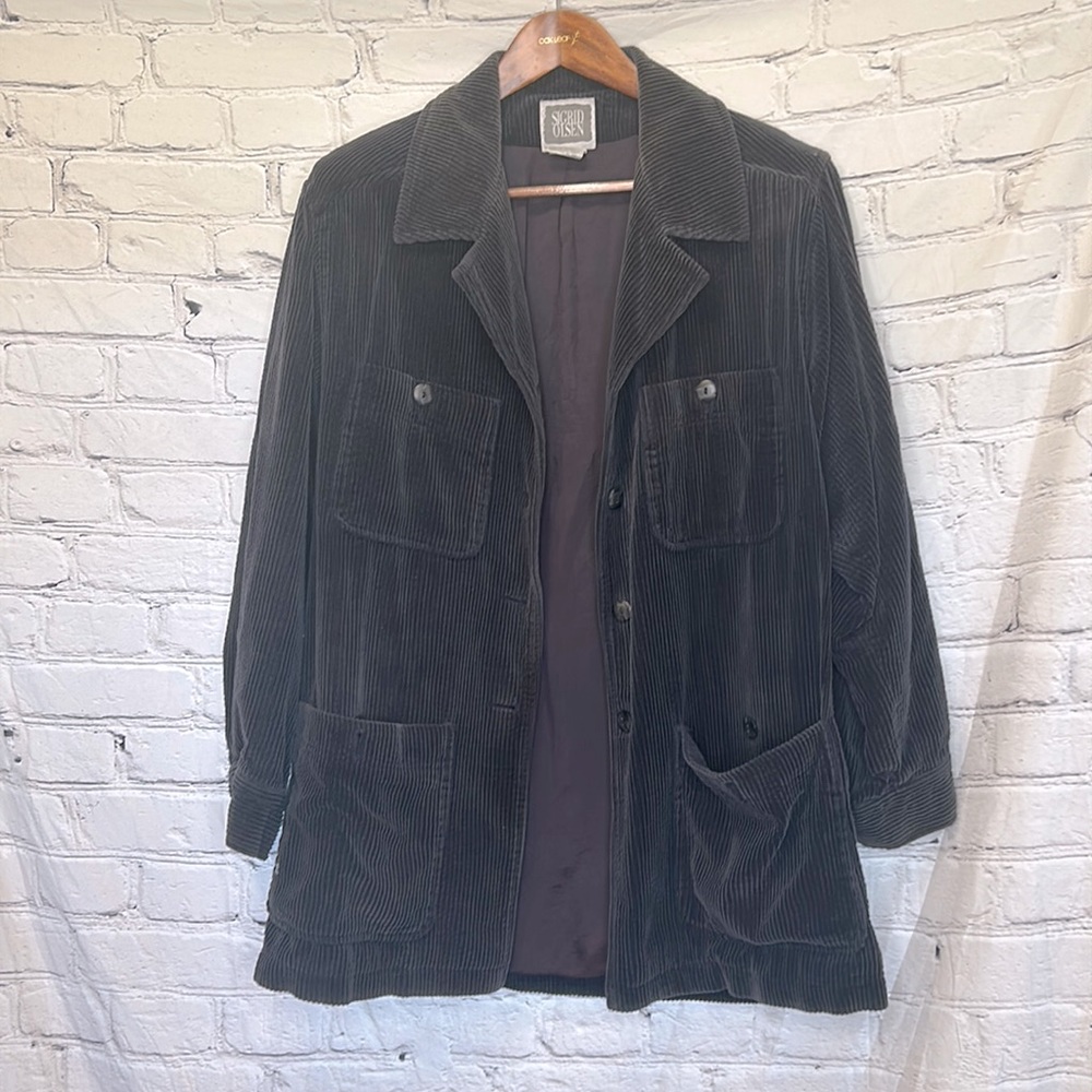 Sigrid Olsen Navy Blue Corduroy Jacket Size Medium Excellent Condition